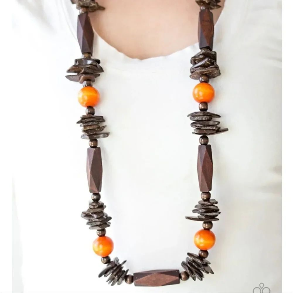 Paparazzi Cozumel Coast Brown and Orange Beaded Necklace